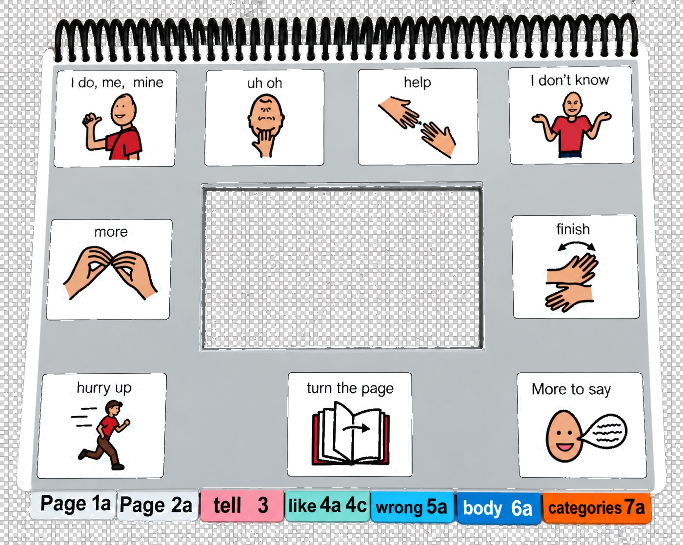 A PODD book laid out for eye-gaze access, with large widely spaced cells